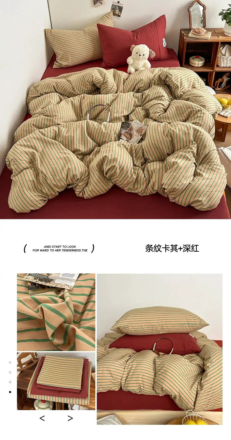 Bedding set Simples Market beige-blue striped duvet cover with pillowcases and bedsheet