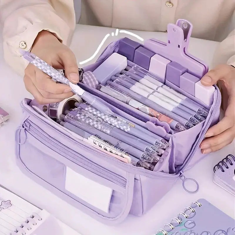 Simples Market purple pencil case with large capacity, multifunctional desk organizer and multiple pen slots.