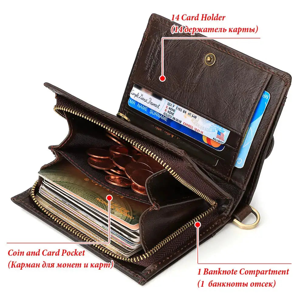 Simples Market real leather men's wallet with RFID blocking, 14-card holder, coin pocket and single banknote compartment