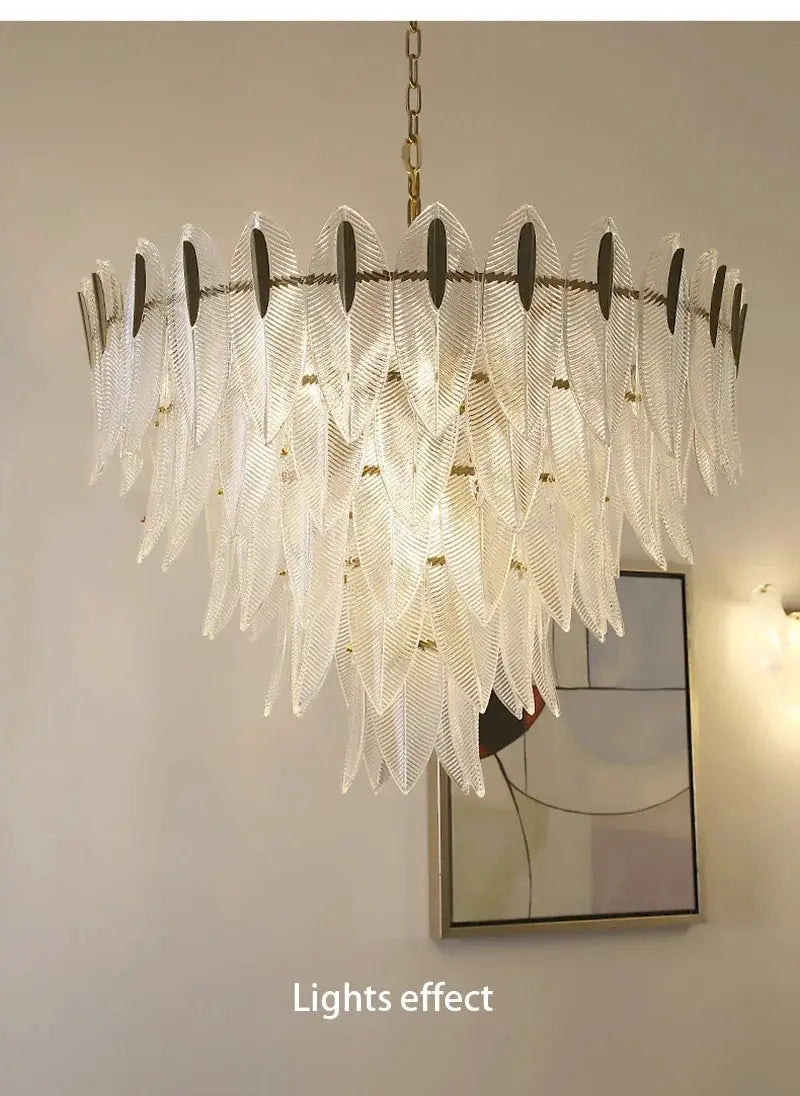 Simples Market French Romantic glass chandelier pendant lamp with layered clear leaf-shaped glass panels