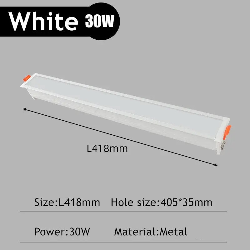 Simples Market White LED line-downlight recessed rectangle grille ceiling lamp, 30W, metal, 418mm long
