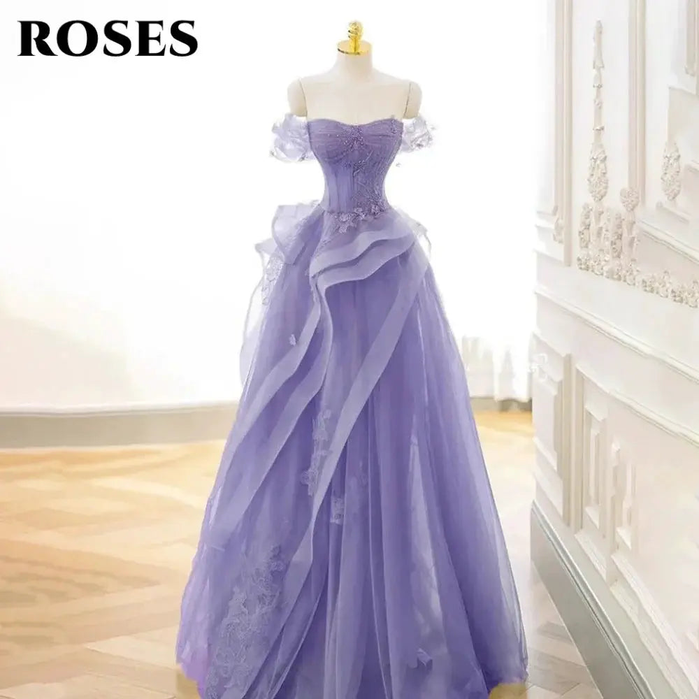 Roses Sage Green Prom Dress Appliques Tulle Tiered Pleats Sweetheart