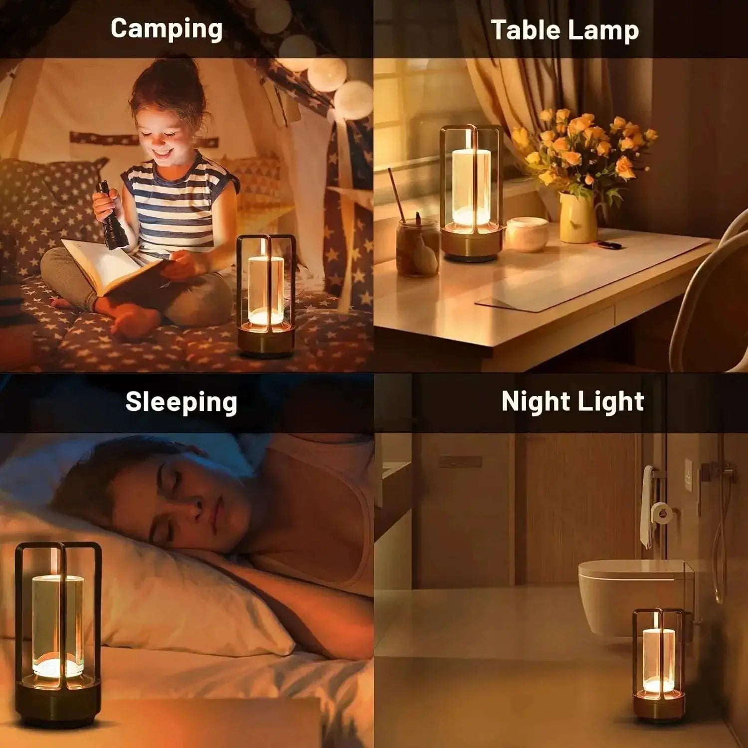 GGbingo cordless LED table lamp by Simples Market; rechargeable, portable warm LED light with glass cylinder