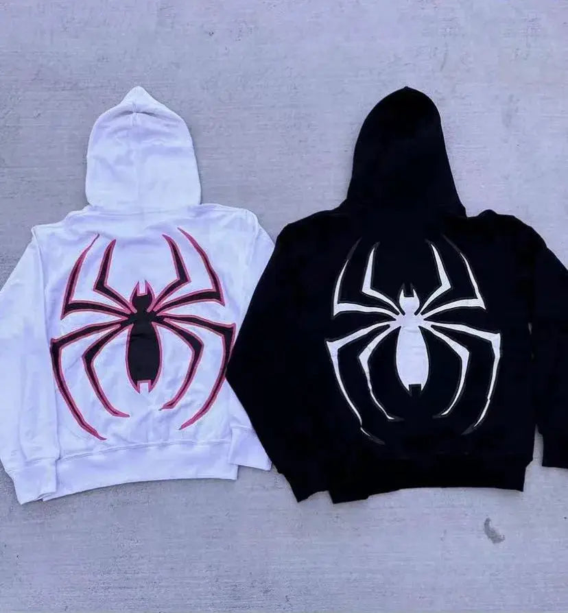 Urban Nocturne Full Zip Spider Hoodie Unisex Oversized Harajuku Streetwear With Graphic Y2K Style