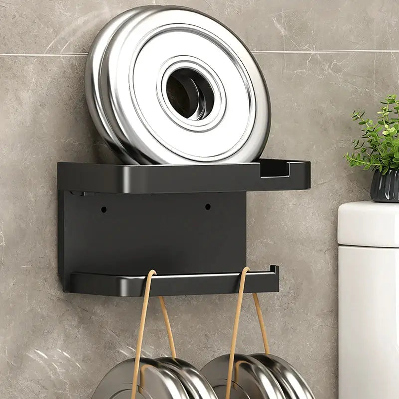 Plastic Wall Mounted Storage Rack Toilet Paper Holder Kitchen Towel And Phone Organizer For Bathroom
