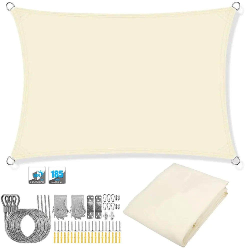 Waterproof UV-blocking sun shade sail by Simples Market; beige rectangular canopy with hardware kit for outdoor patio