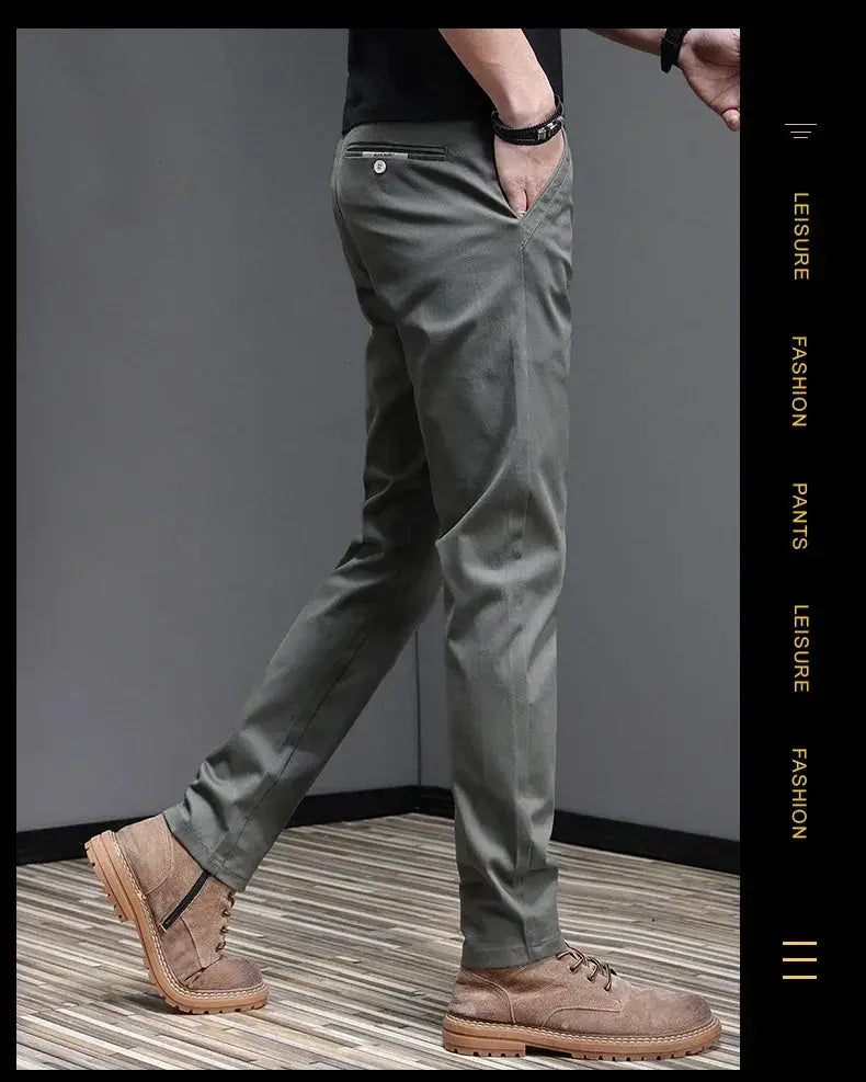 Men's slim-fit casual pants by Simples Market in gray cotton blend with zippered back pocket