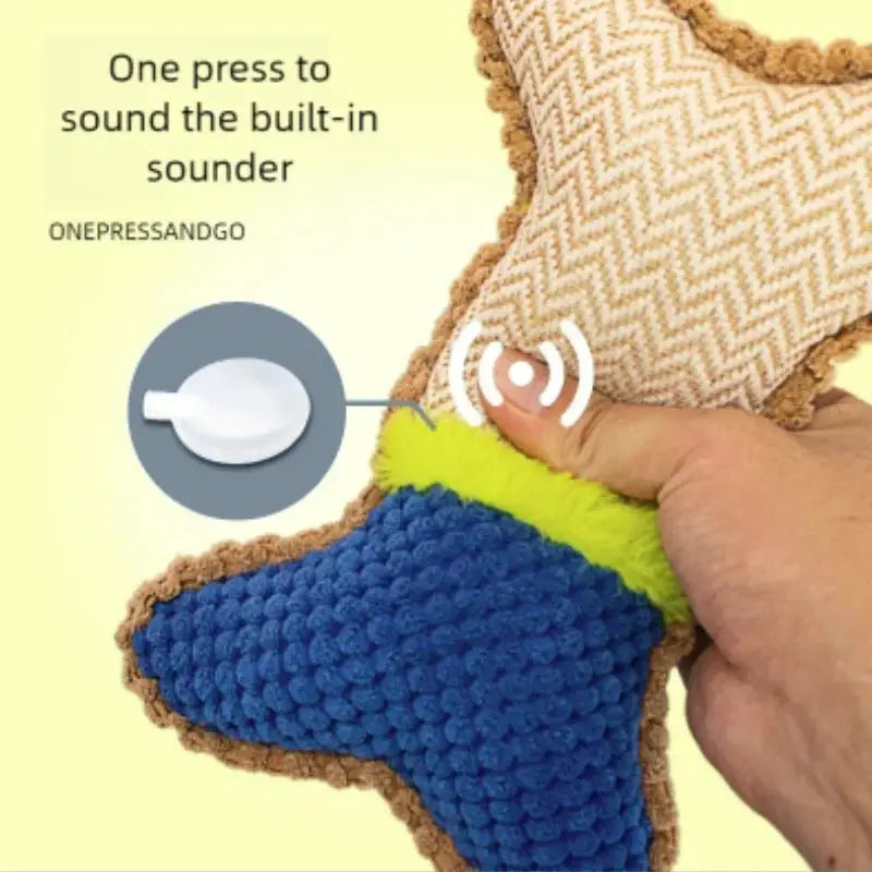 Simples Market plush dog squeaky bone toy, blue with brown trim for small to medium dogs