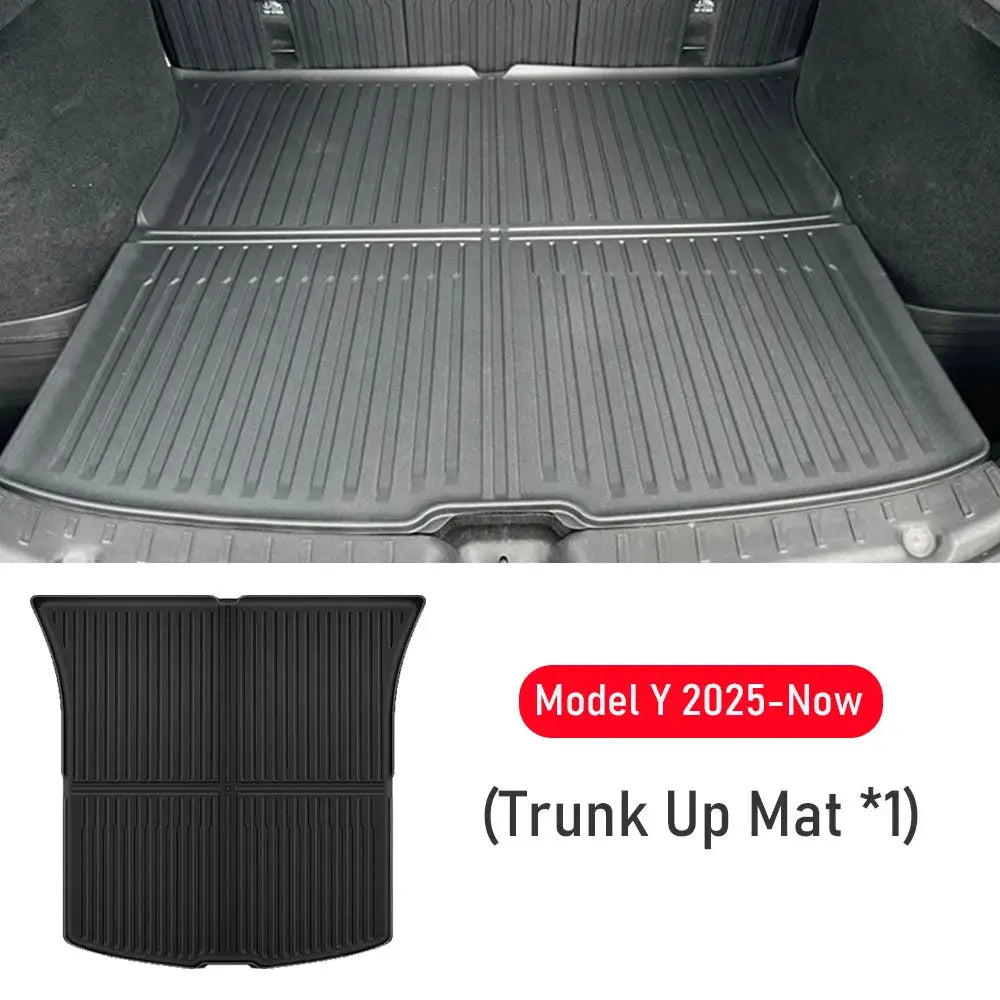 Black trunk mat for Tesla Model Y 2025–2026, ribbed rubber cargo liner for rear storage