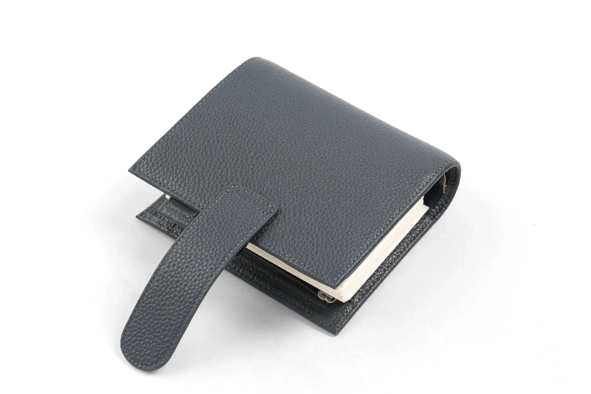 Moterm Luxe 2.0 Pocket Size Planner in dark grey pebble-grain leather with 30mm ring binder
