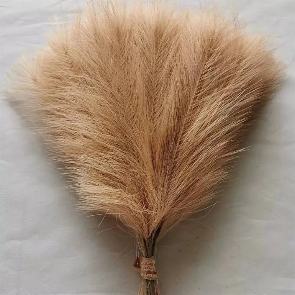 Pampas grass bouquet bundle, beige fluffy artificial reed decor, 42cm