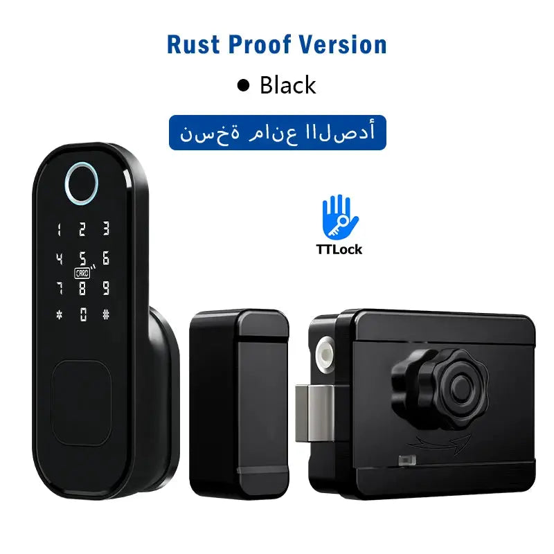 R5 PRO 3-piece rust-proof black outdoor smart lock with fingerprint and TTLock app