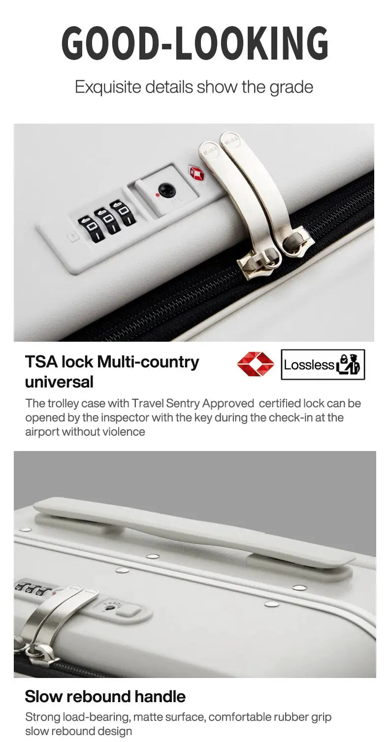 Mixi 20-inch carry-on suitcase with aluminum frame, TSA lock, and wide slow-rebound top handle by Simples Market