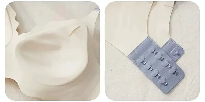 Simples Market No Steel Ring No Trace Top wireless bra, beige soft cup fabric with blue-gray back hook closure