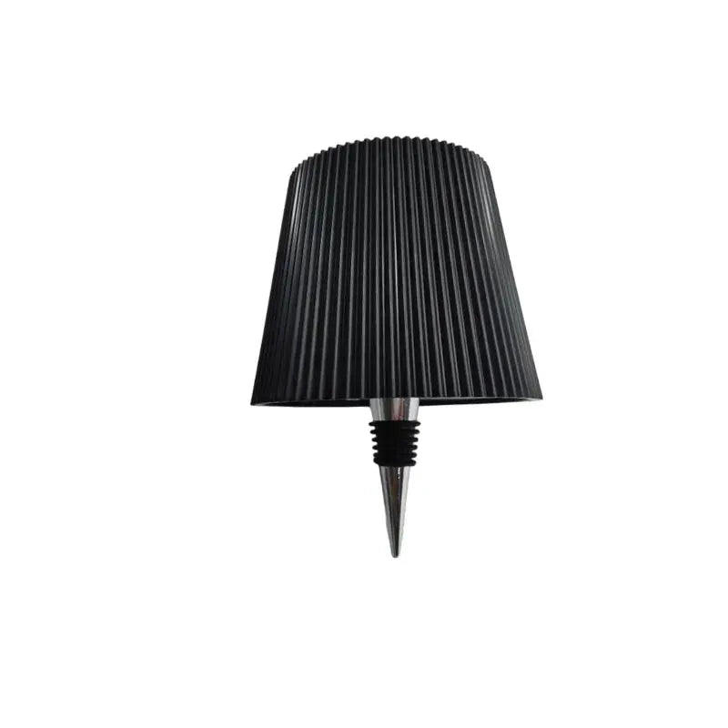 LED wireless wine bottle lamp with black ribbed shade and pointed metal stake
