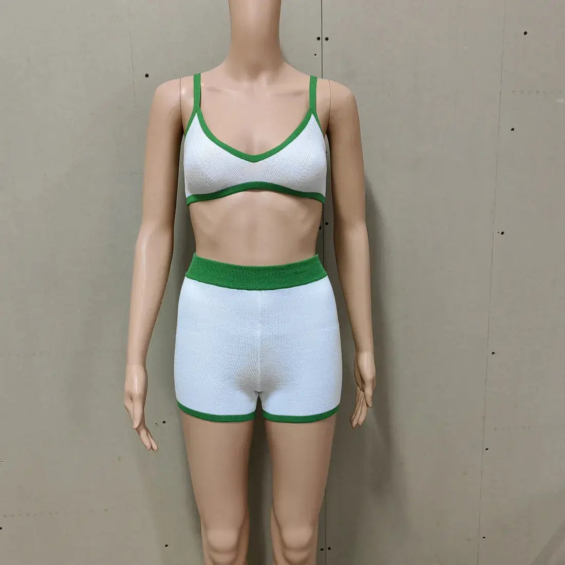 Tossy Summer Contrast Knit Halter Top And Short Trousers Set Y2K Women