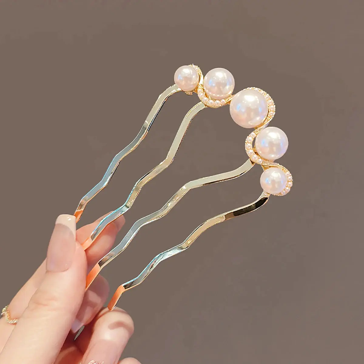Metal U Shaped Hair Stick With Pearls For Women And Girls Easy Bun Maker Hair Accessory
