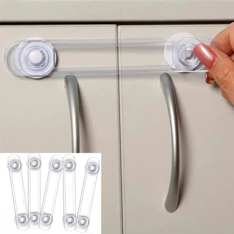Simples Market transparent child safety lock for drawers and fridge doors; soft clear strap, anti-opening; 5-pack.