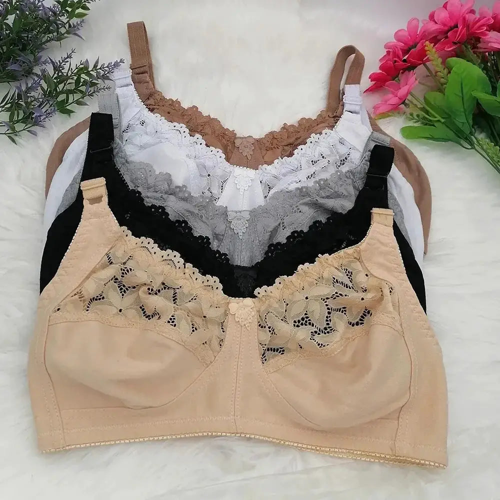 Wire-free lace bralette set by Simples Market, 5-piece in beige/black/gray/white/brown, unlined