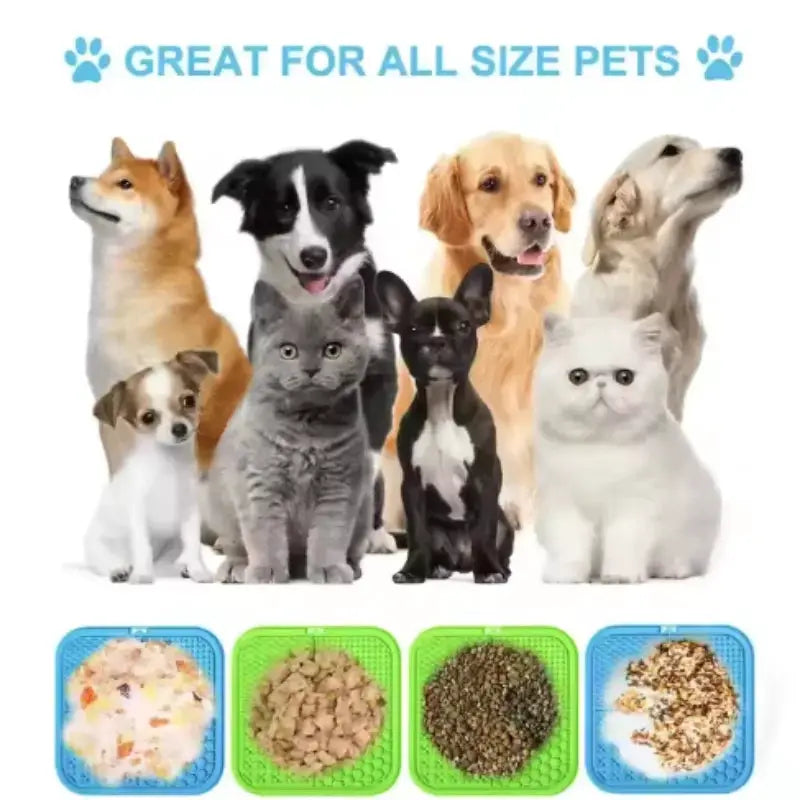 Pet Lick Silicone Mat slow-feed plate set of four for dogs, blue and green, Simples Market