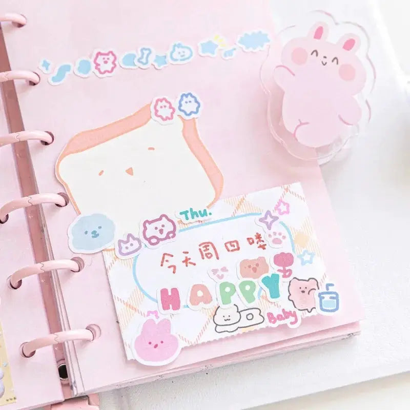 Mr.paper 200cm hand-drawn decorative tape for cute and simple planner stickers on a pink notebook with pastel stickers