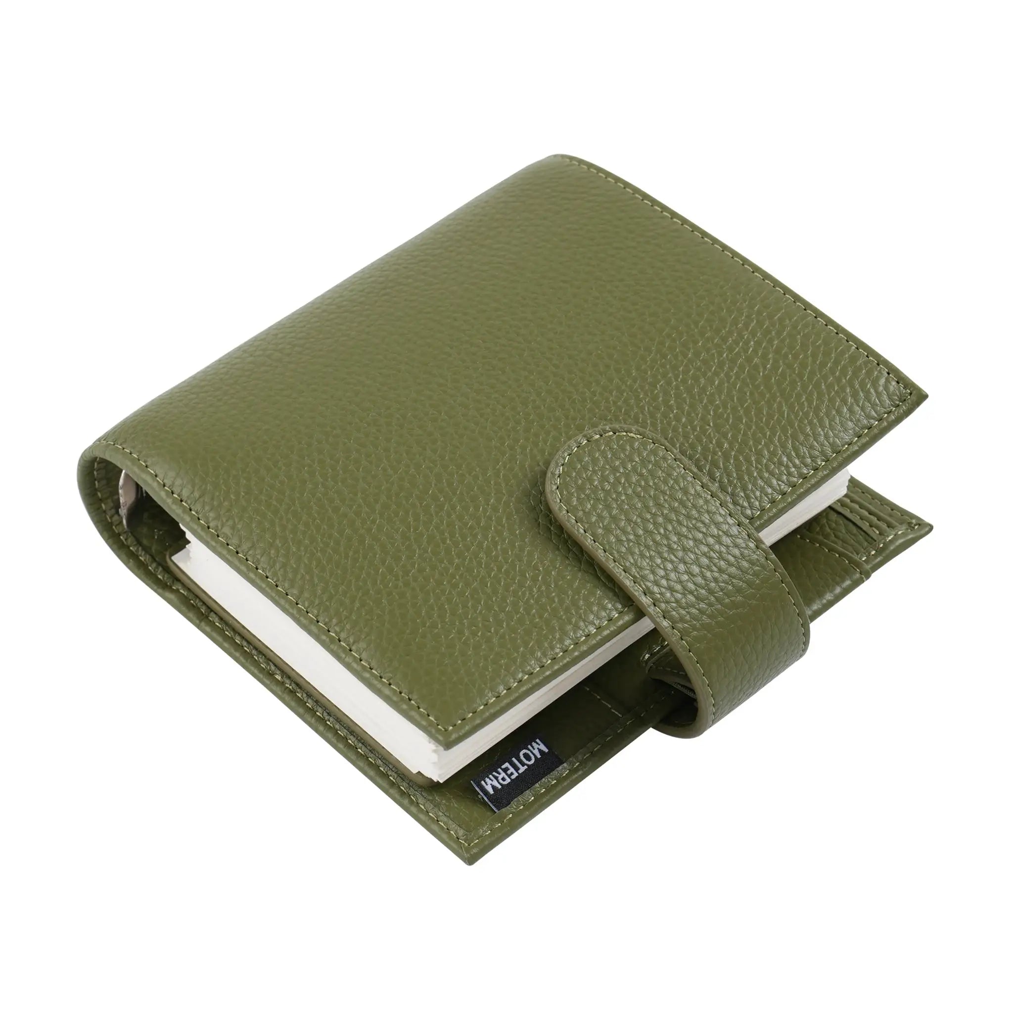 Moterm Luxe 2.0 pocket planner in olive green pebbled leather, A7 size, by Simples Market