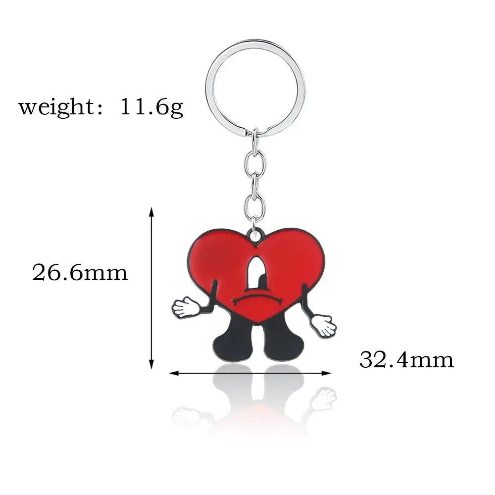 Rabbit Keychain With Heart Pendant Bad Bunny Style Silver Metal Unisex Jewelry Gift For Women Men