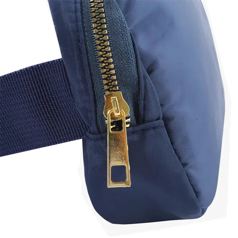 Waist bag navy blue with gold zipper and adjustable strap