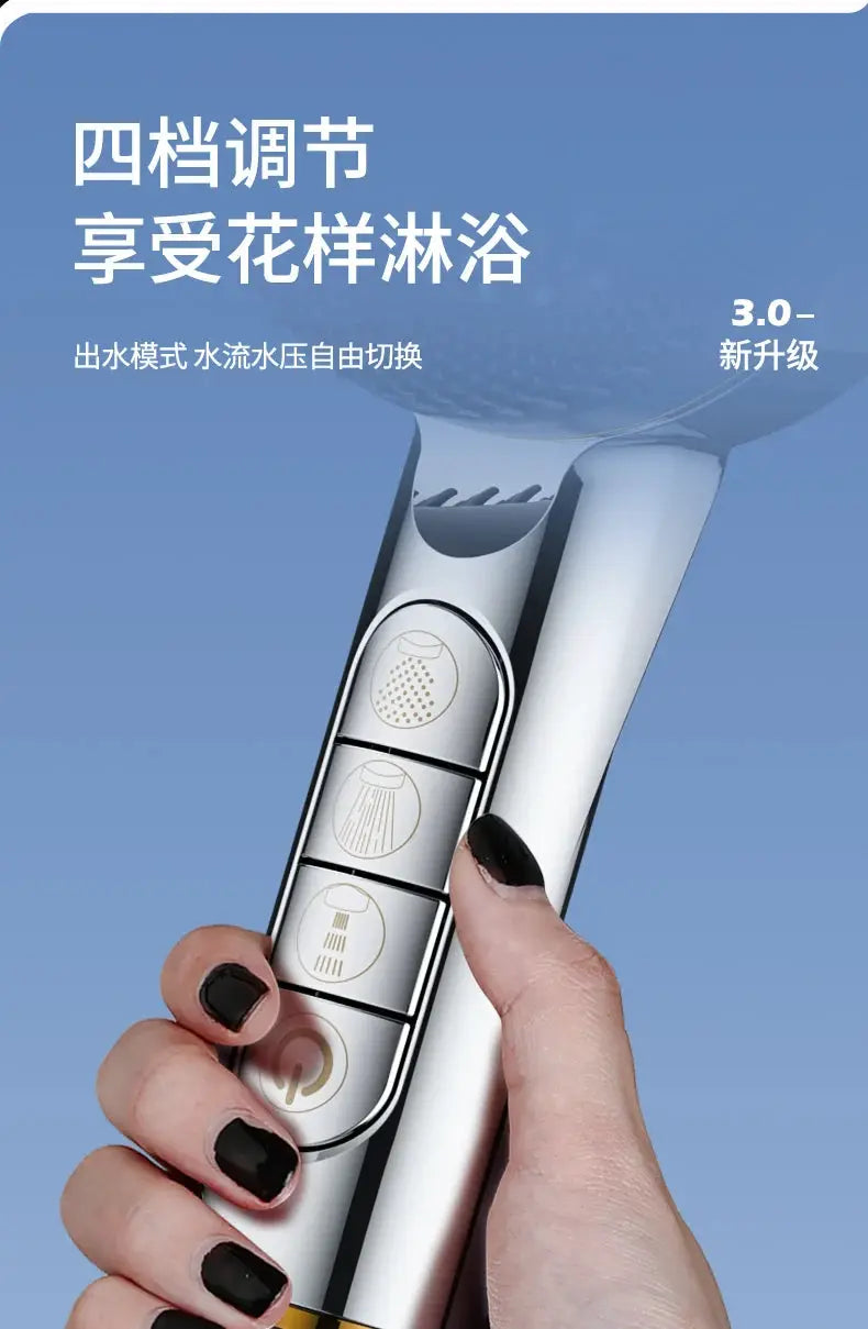 Simples Market chrome handheld shower head with filter, high-pressure 4-mode water massage