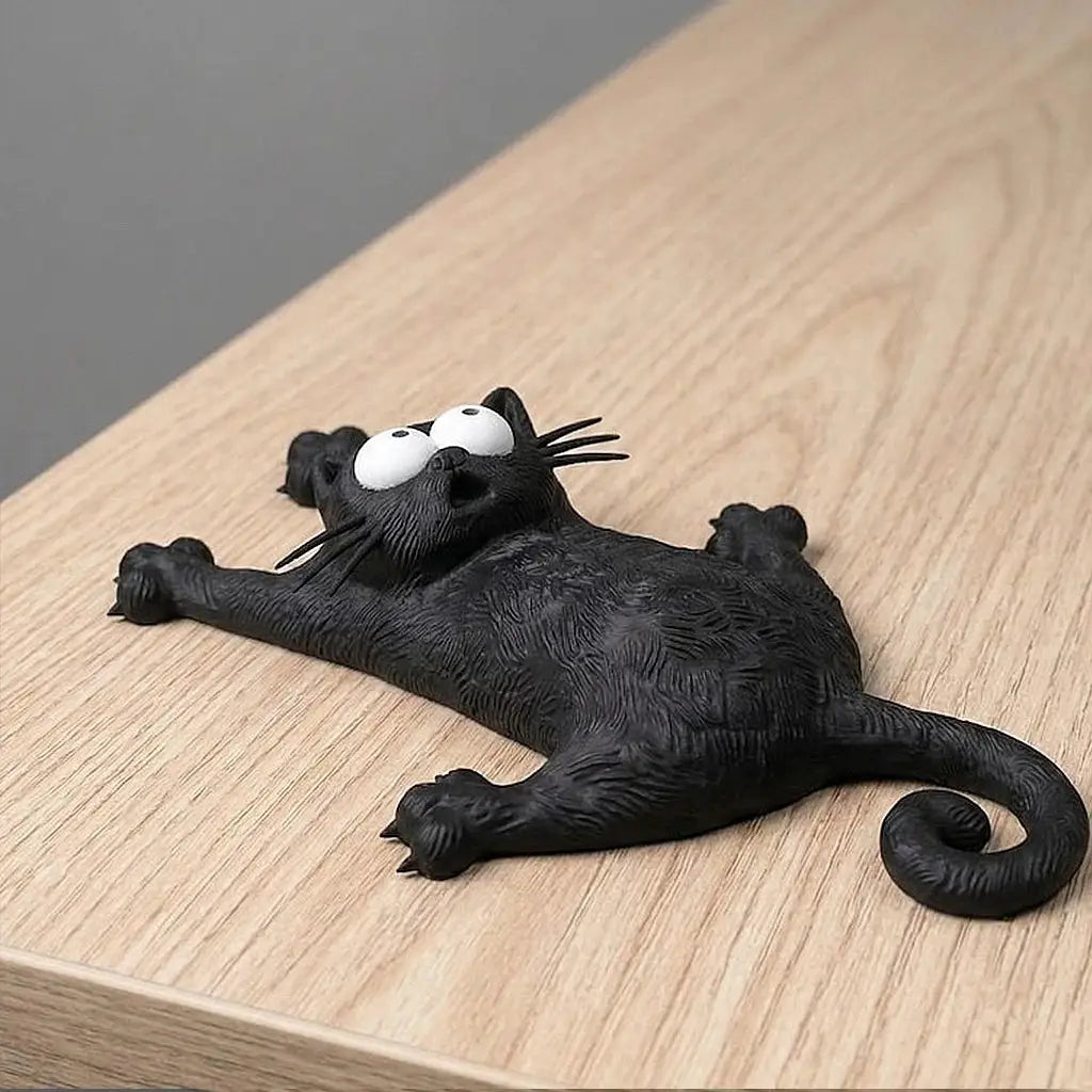 Magnetic refrigerator magnet: Hang in There, Fridge Cat by Simples Market, black cat figure lying flat.