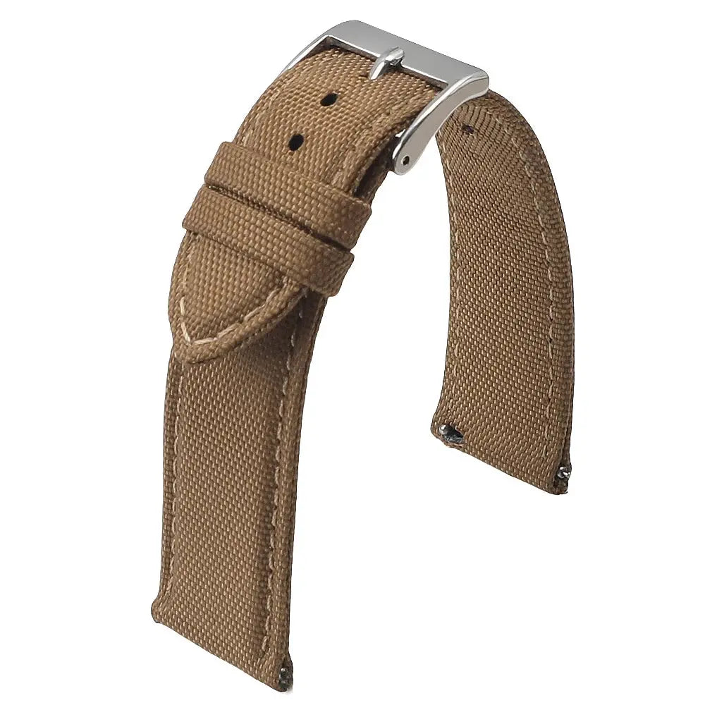 Watch strap, brown waterproof sailcloth nylon, two-sided quick-release band for men