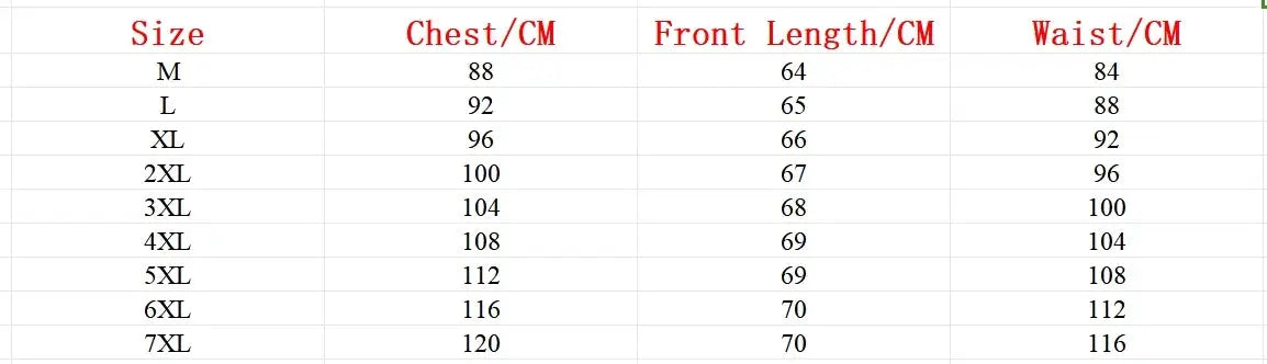 Simples Market 7XL dress vest size chart for men with chest, front length and waist measurements