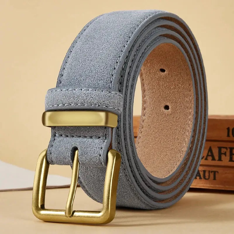 LuxeLine Luxury Suede Cowhide Leather Belt Vintage Gold Buckle Accessory For Dresses And Jeans Women