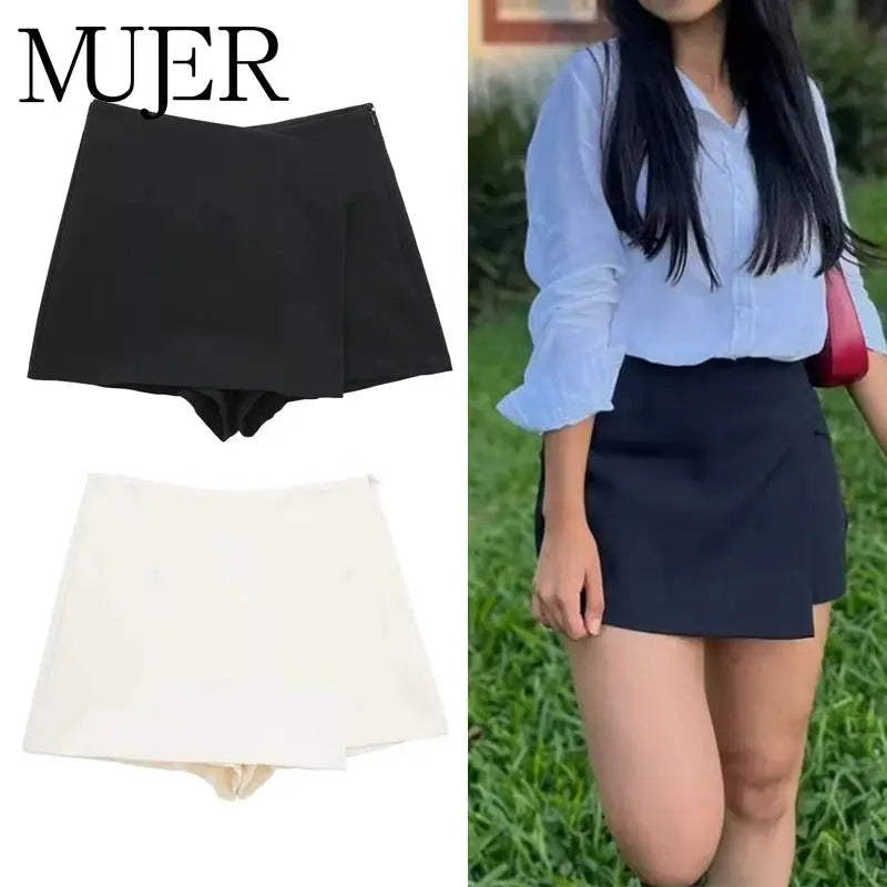 Womens 2025 Asymmetric Skort High Waist Black Skirt Shorts With Stretch Polyester For Women