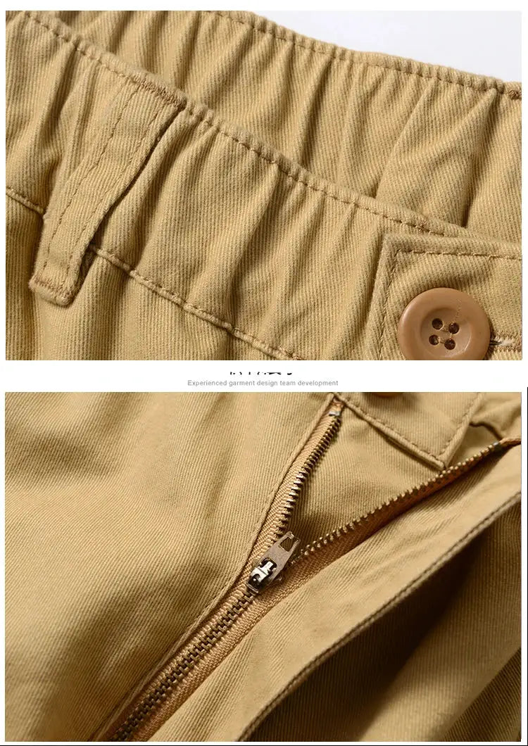 Simples Market men's tactical pants, khaki cotton cargo with elastic waist and multiple pockets