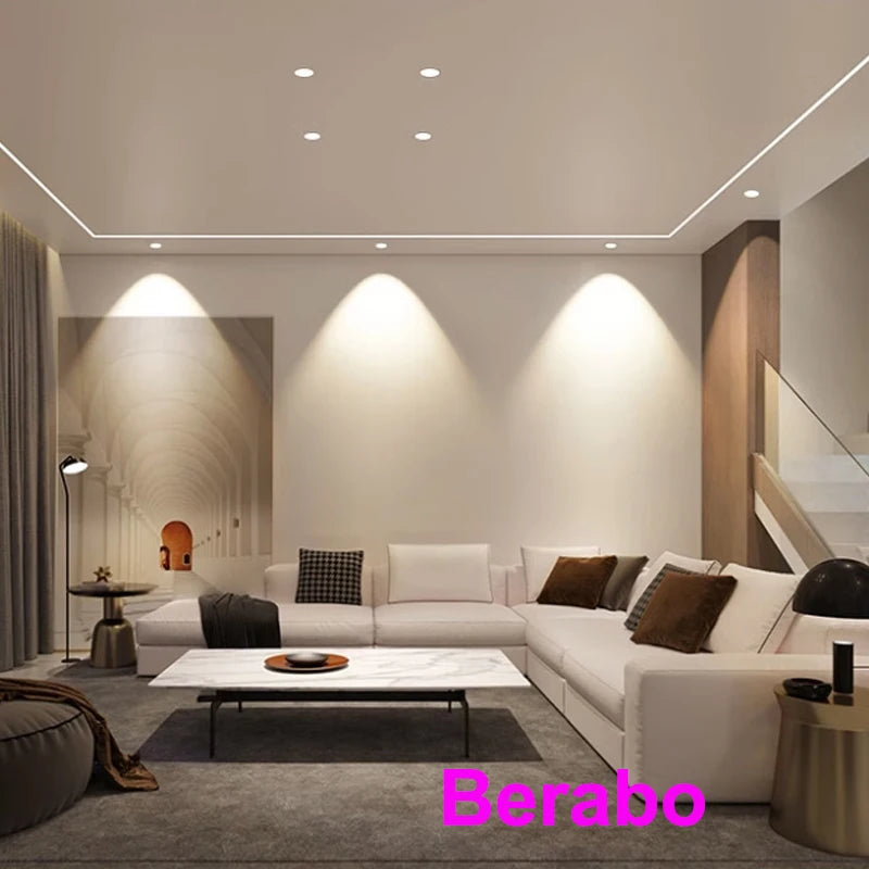 LED recessed downlights Berabo white dimmable ceiling lighting in a modern living room