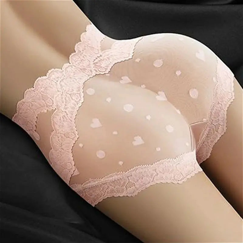 Simples Market pink lace high-waist panties with sheer dotted mesh