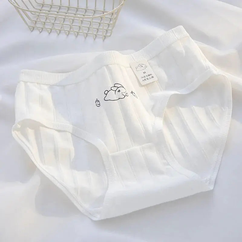 SP&CITY women's seamless cotton panties with cute rabbit cartoon print, white, breathable daily briefs