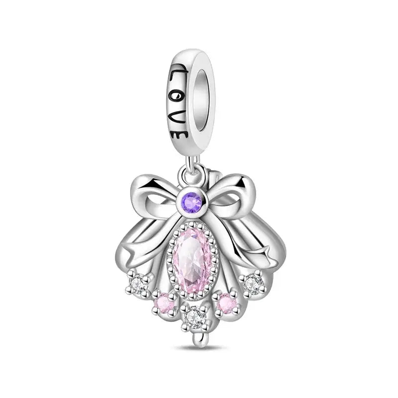 925 Silver Plated Magic Mirror Perfume Princess Angel Pink Charms Beads Fit Pandach 925 Bracelet Fine DIY Jewelry