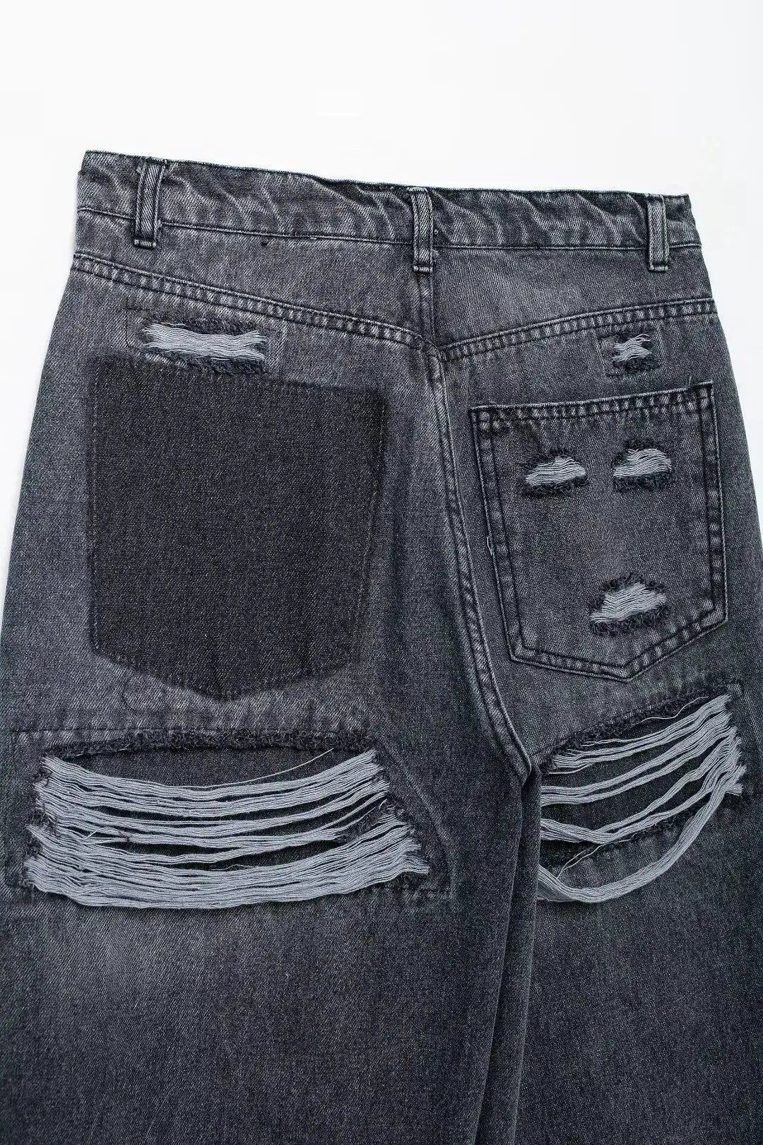 HH 2024 Womens Distressed Patchwork Denim Jeans High Waist Ripped