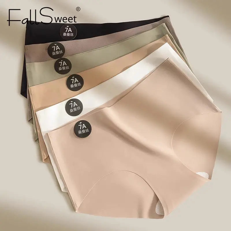 FallSweet seamless Mulberry silk briefs for women, 6-color set in soft lightweight underwear