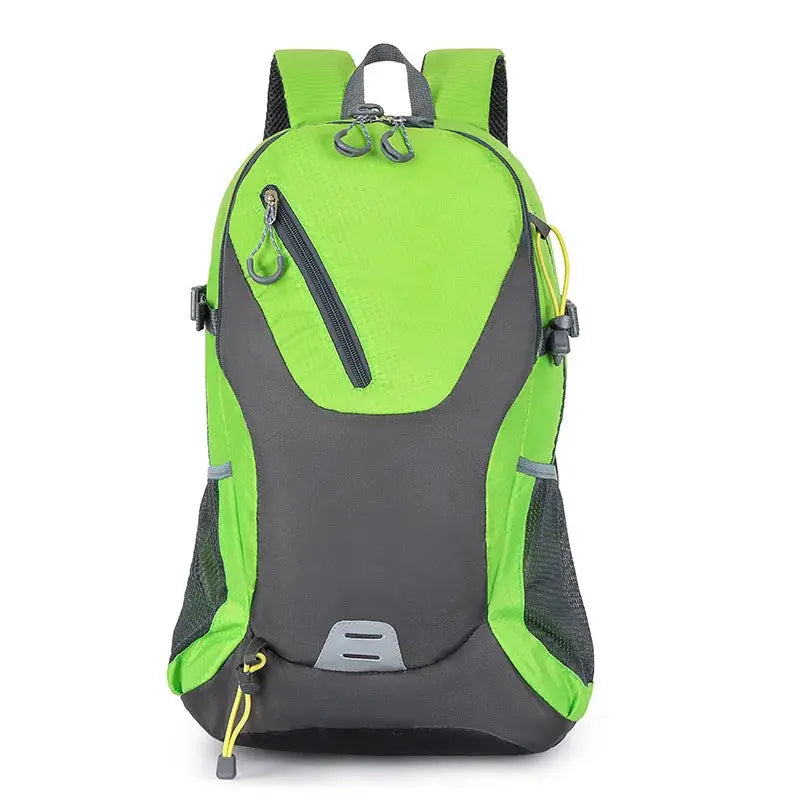 Simples Market Classic 40L outdoor backpack, bright lime green and gray with front diagonal zipper pocket