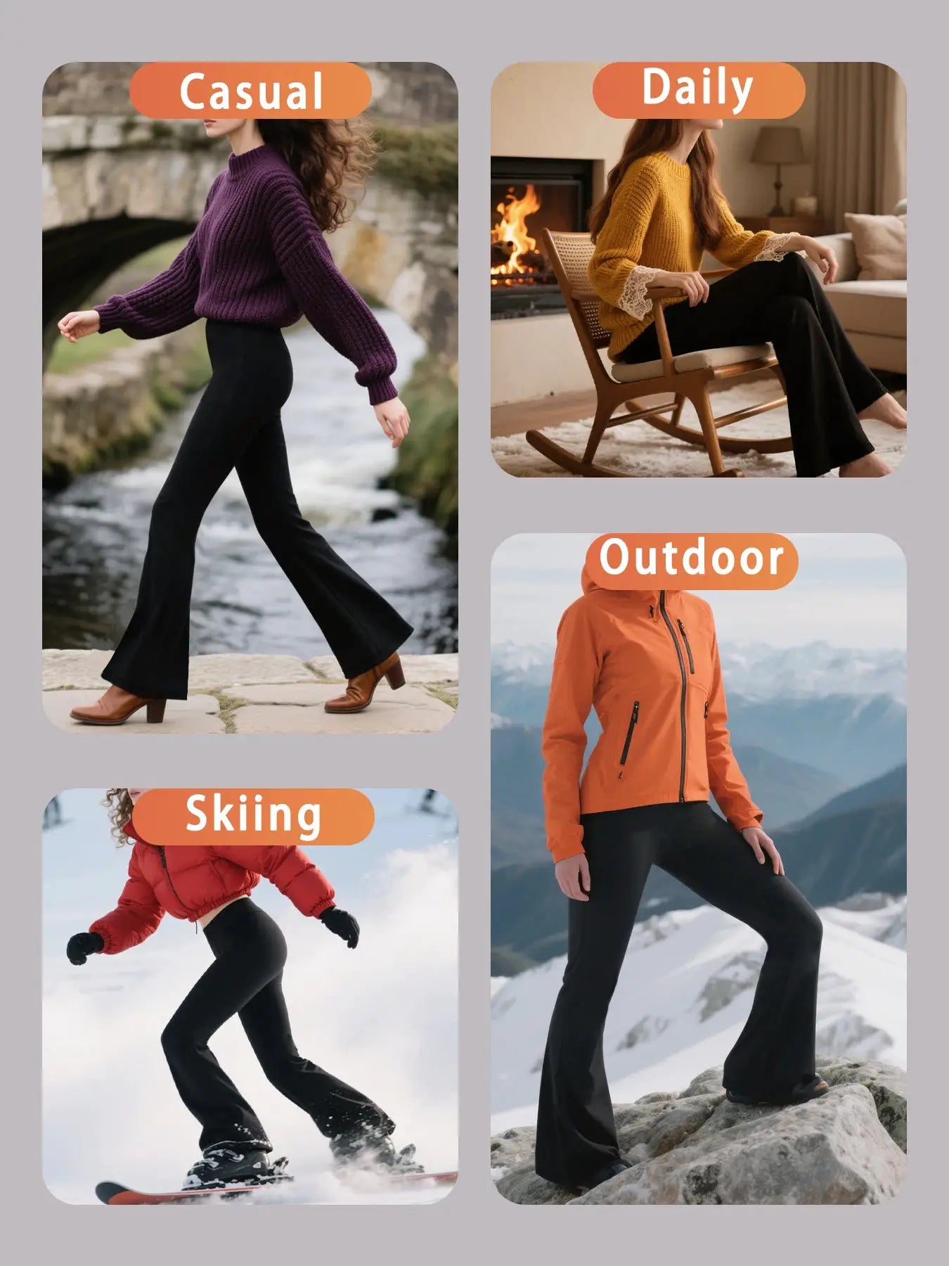 Women's high-waisted fleece flare leggings by Simples Market; tummy-control bootcut, casual and skiing wear