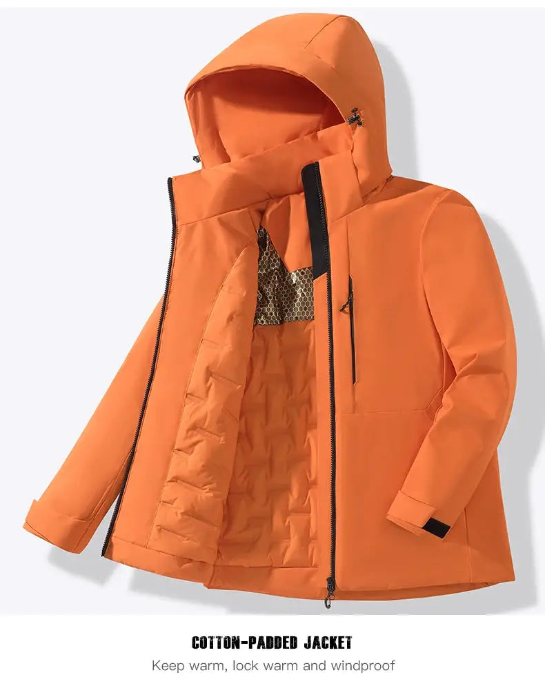 JNLN Unisex Waterproof Fleece Jacket, orange hooded windproof thermal windbreaker by Simples Market