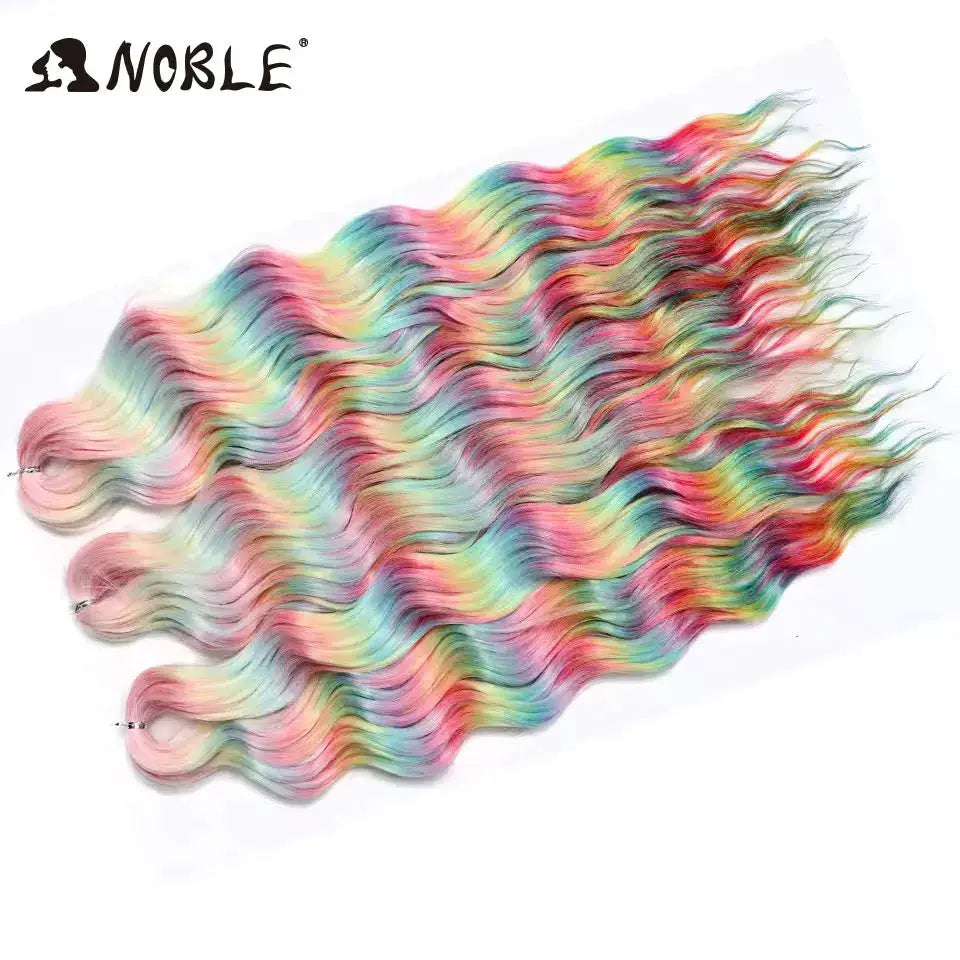 Noble Hair synthetic loose deep wave 24in braiding extensions in pastel rainbow ombre