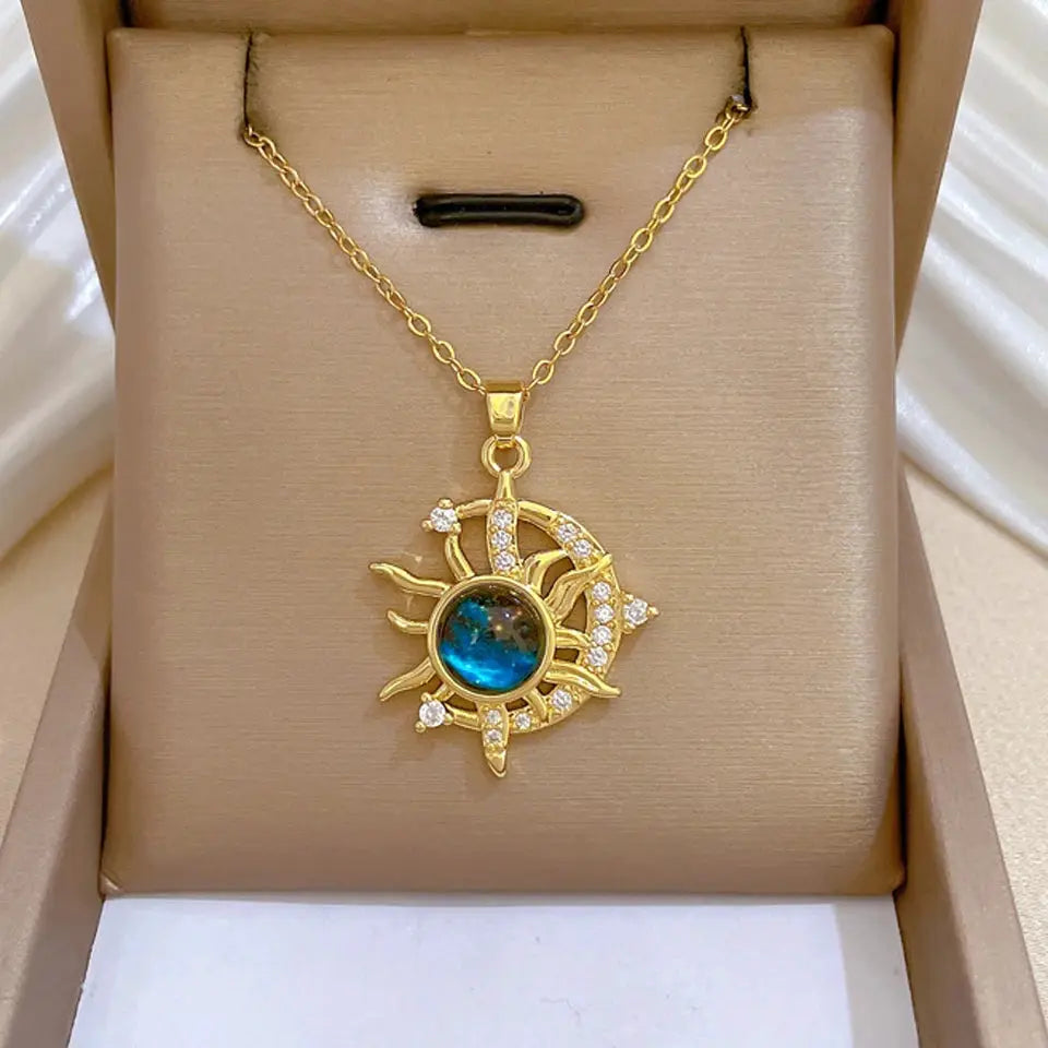 Light Luxury Titanium Steel Star Series Necklace For Women With Gold Planet Moon Astronaut Pendant Jewelry Gift