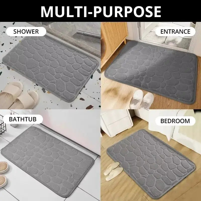 LuxNest Memory Foam Embossed Velvet Carpet Mat Non Slip Cobblestone Design For Bathroom And Living Room