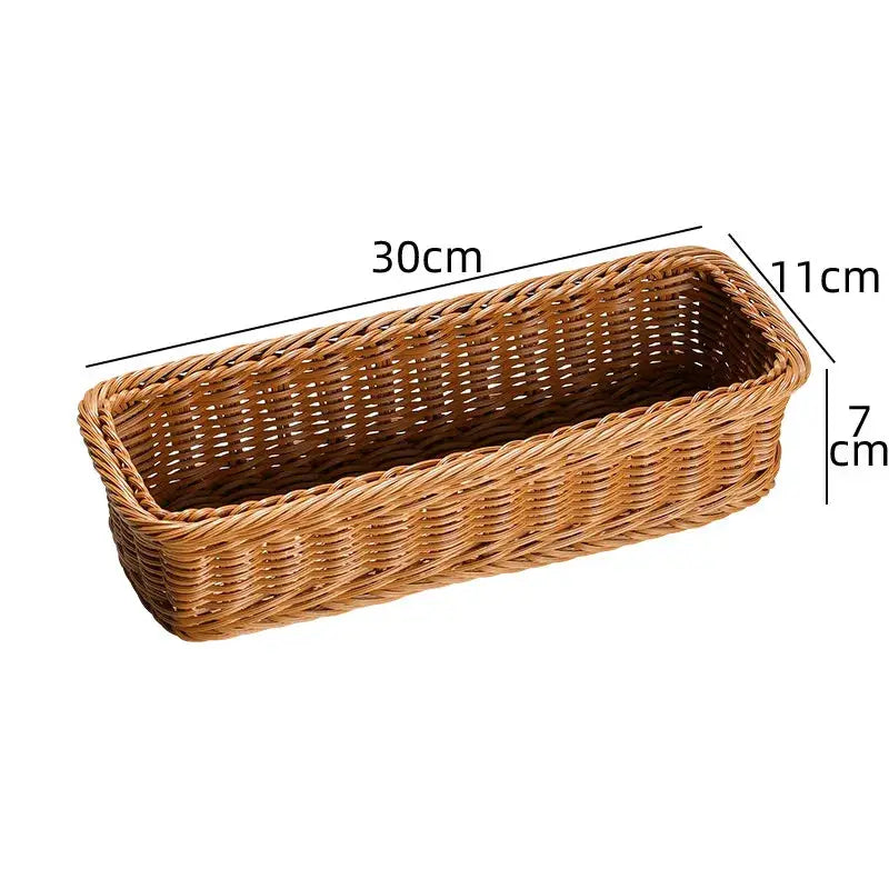 Simples Market imitation rattan storage basket, rectangular brown faux wicker tray, plastic, 30cm × 11cm × 7cm