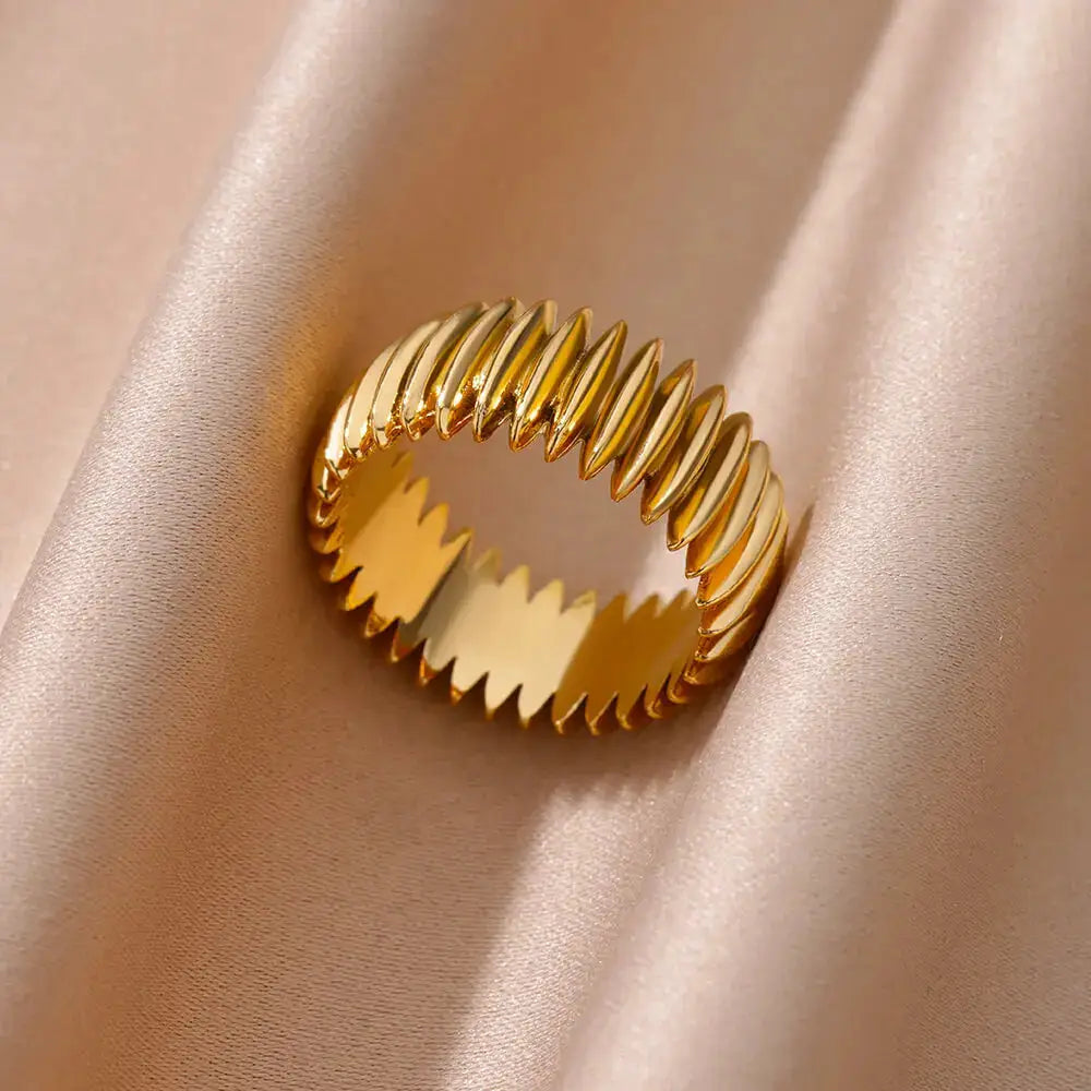Stainless Steel Geometric Stripe Rings For Women Gold Plated Punk Finger Rings Party Jewelry Gift
