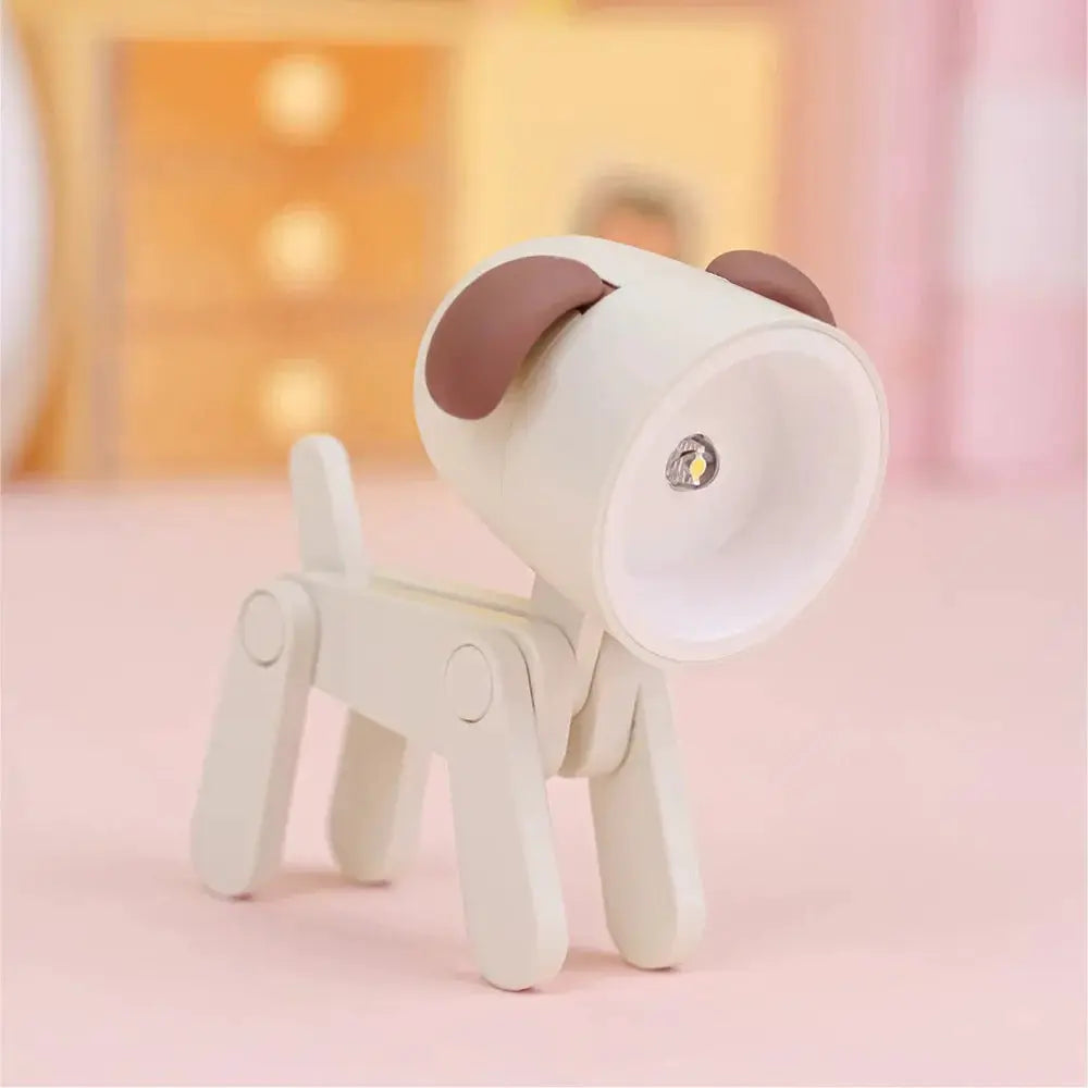 LED mini night light dog-deer foldable desk lamp, white with pink ears, Simples Market